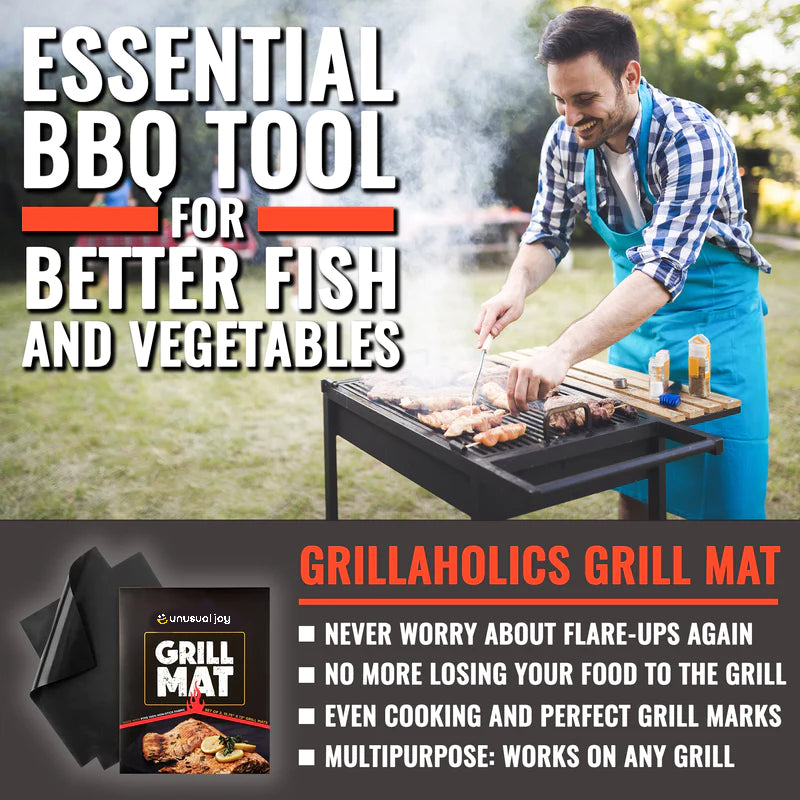 100% Non-Stick Reusable Grill Mats - Set of 6