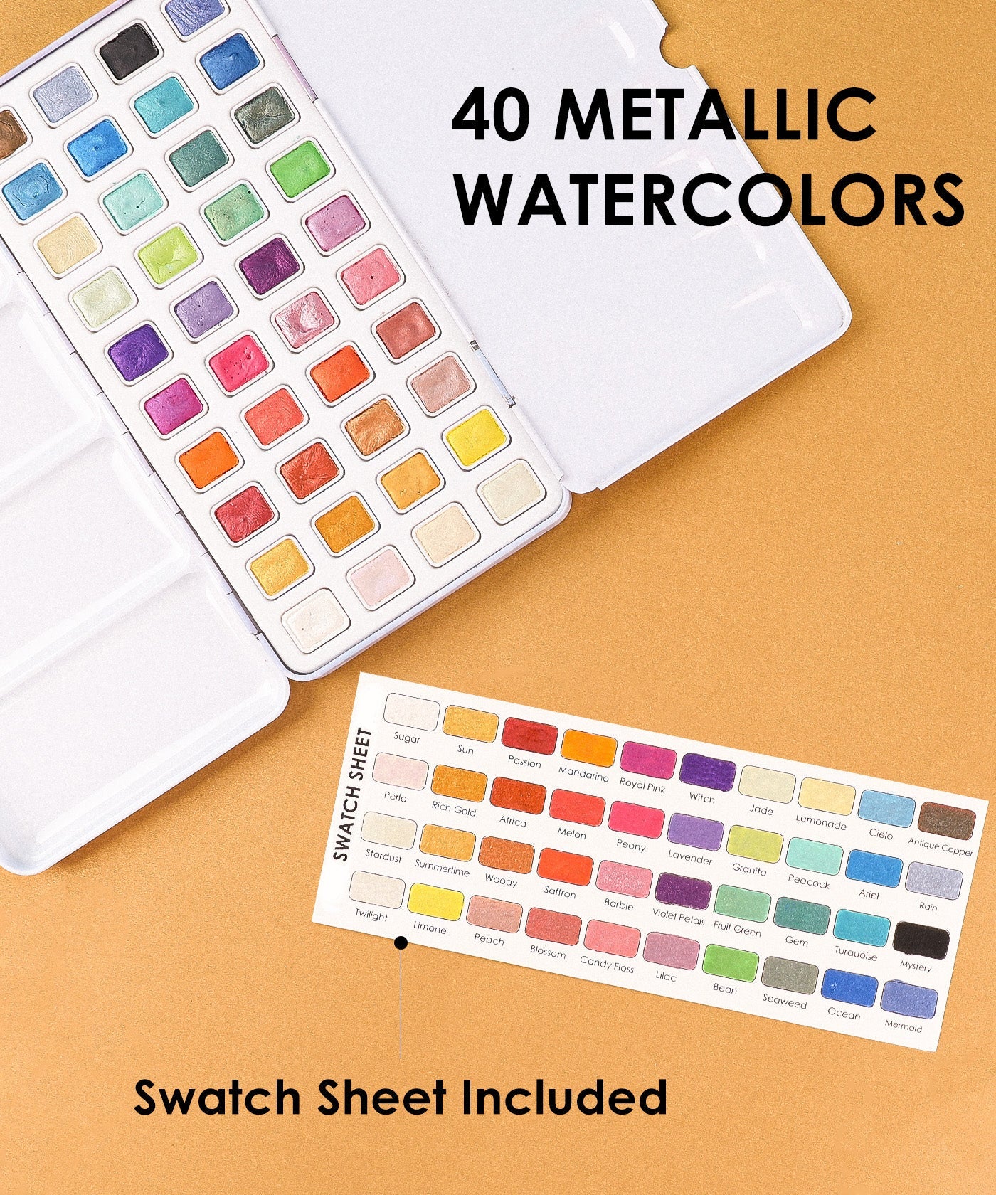 Professional Metallic Watercolor Kit - 40 Colors - Gift Ready Set