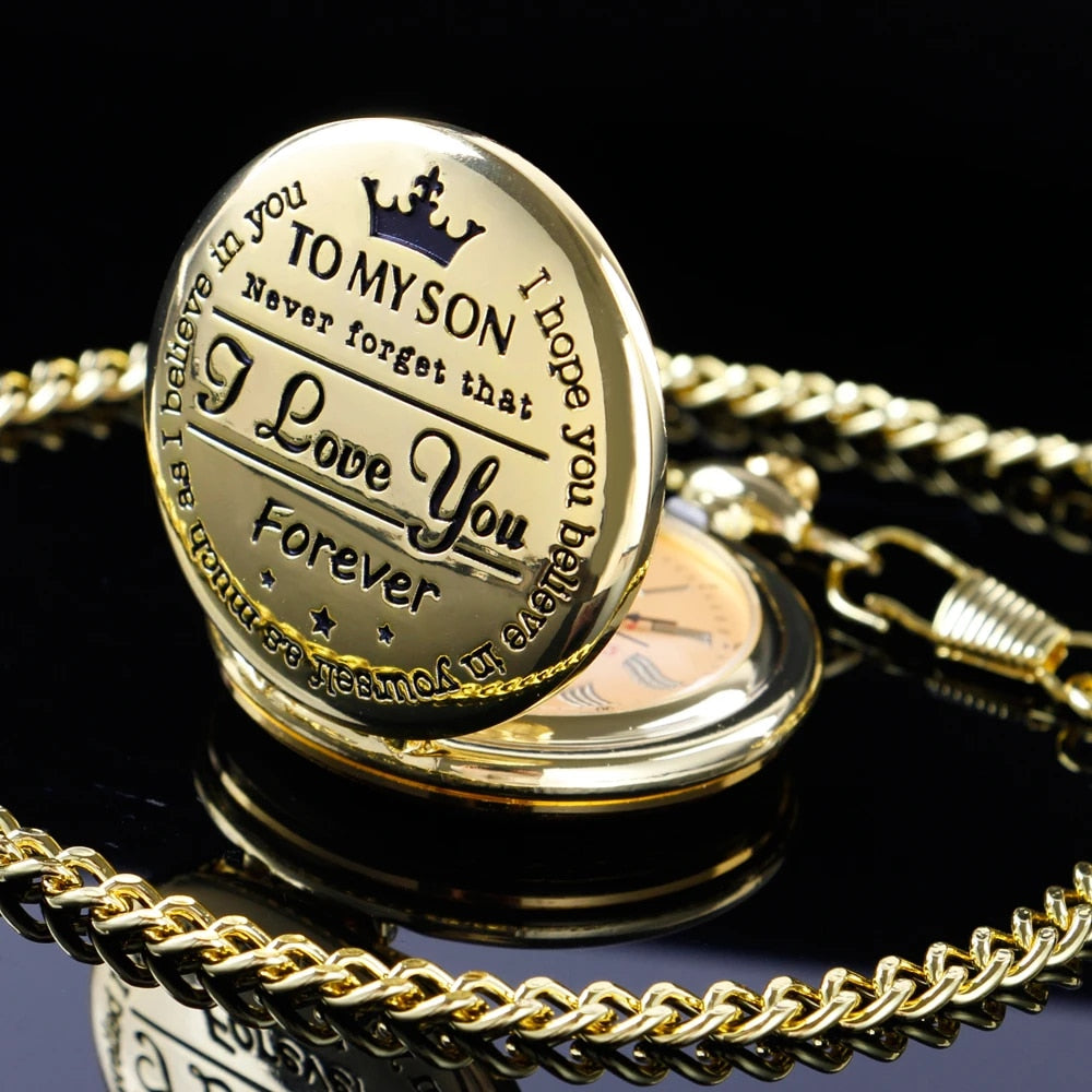To My Son Pocket Watch - Personalized Gift from Mom/Dad with Chain