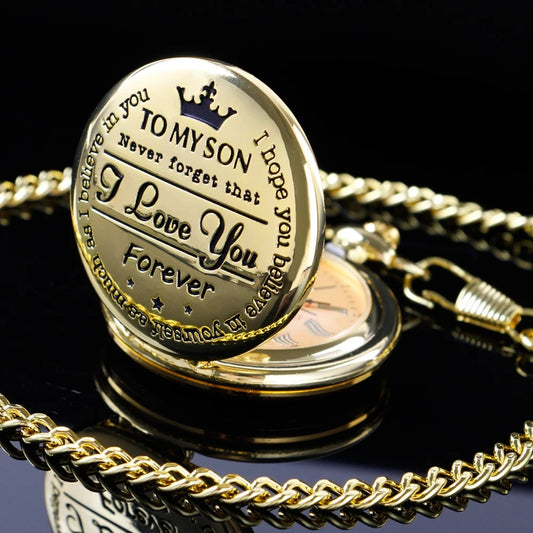 To My Son Pocket Watch - Personalized Gift from Mom/Dad with Chain