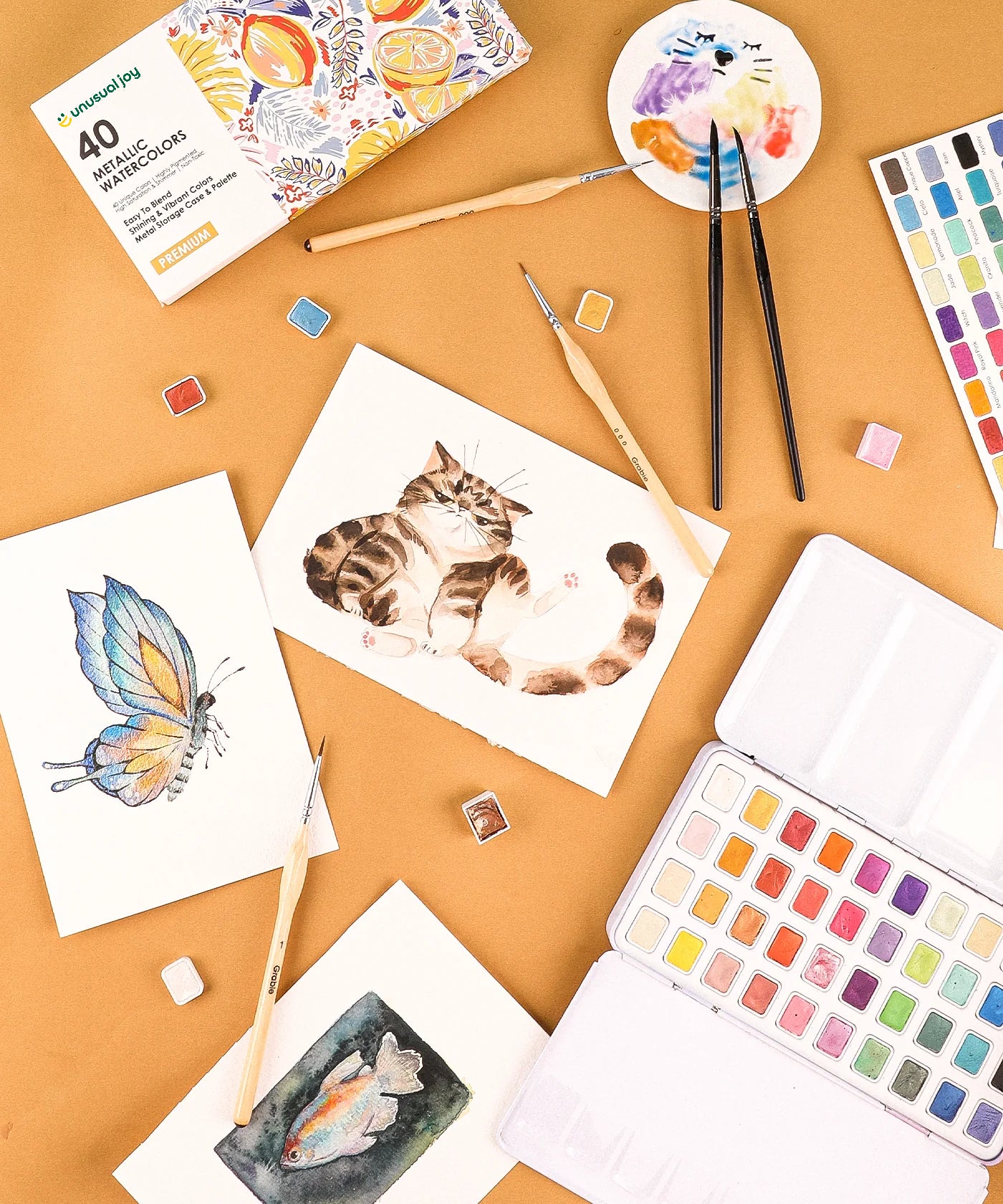 Professional Metallic Watercolor Kit - 40 Colors - Gift Ready Set