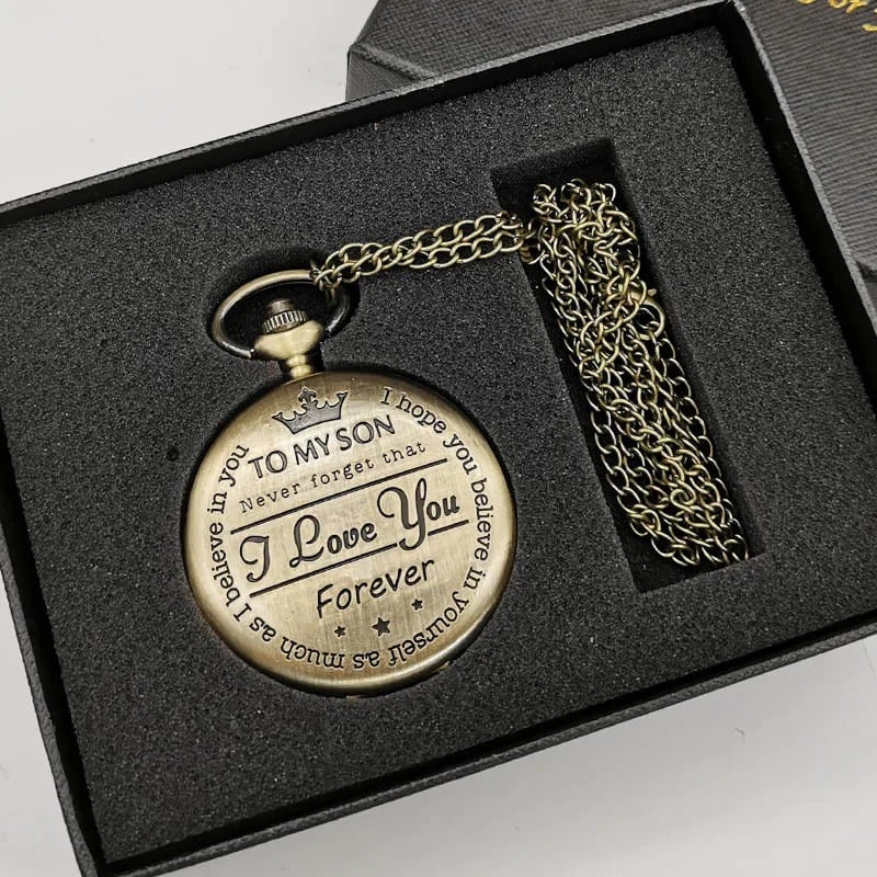To My Son Pocket Watch - Personalized Gift from Mom/Dad with Chain