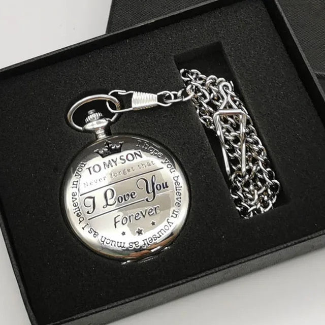 To My Son Pocket Watch - Personalized Gift from Mom/Dad with Chain